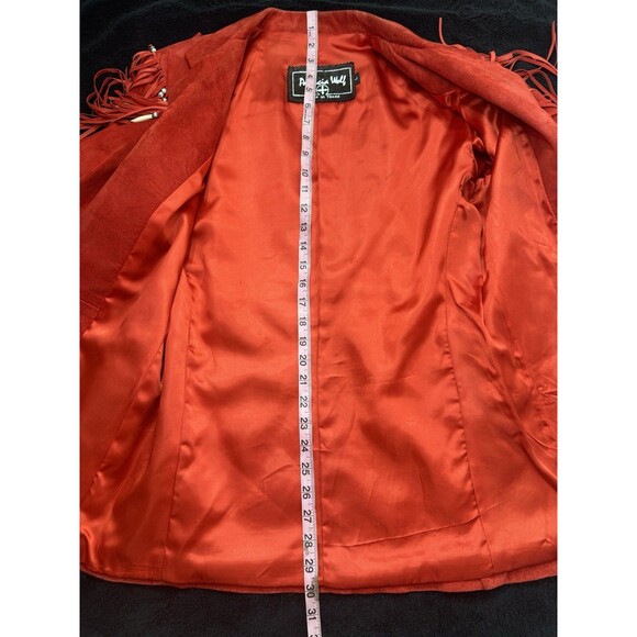 Patricia Wolf Pig Suede Red Leather Jacket Fringe Beads Western Cowgirl DEFECTS - Picture 15 of 16